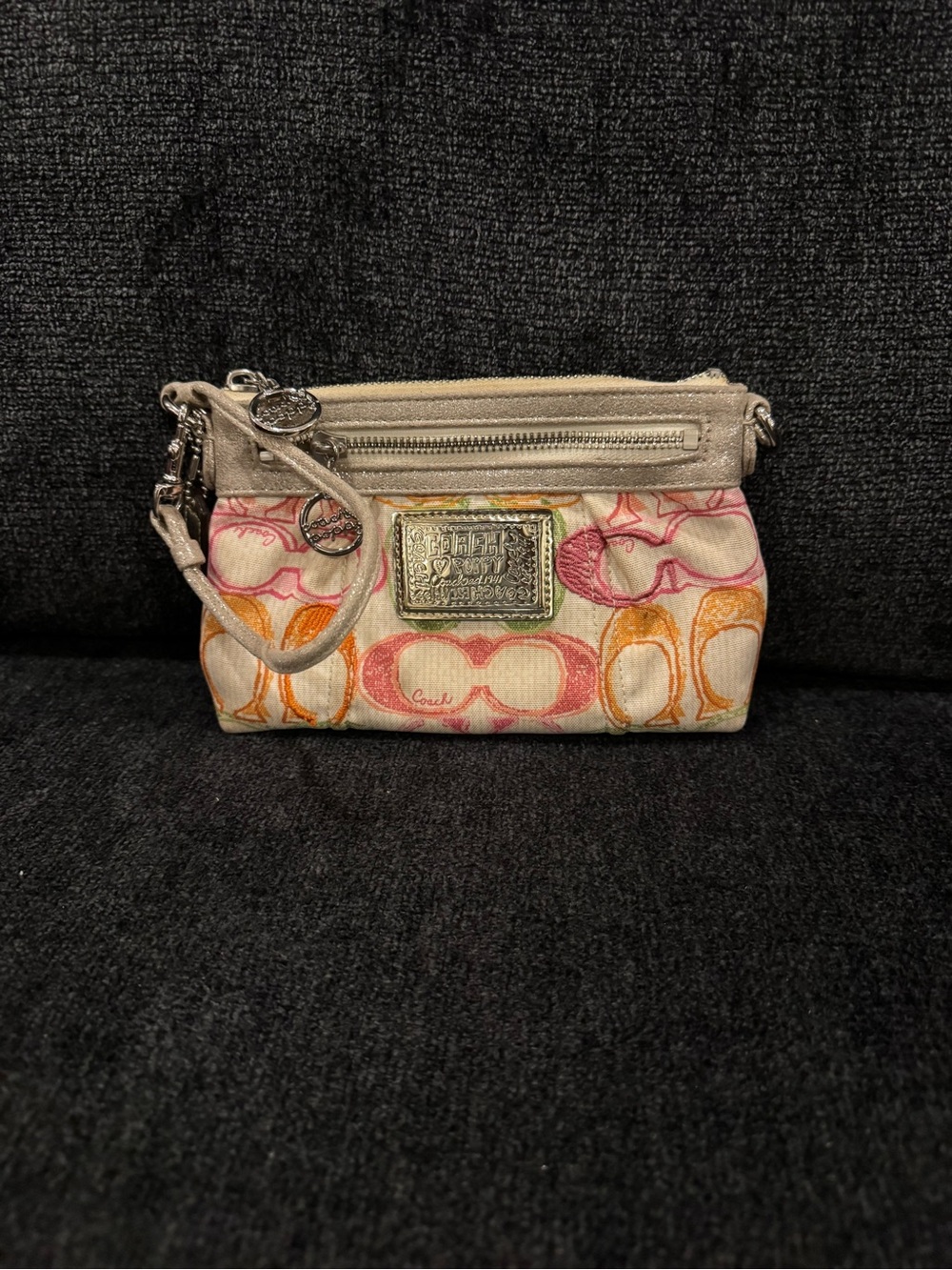 Coach Multicolor Signature Wristlet in Pink, Orange & Cream